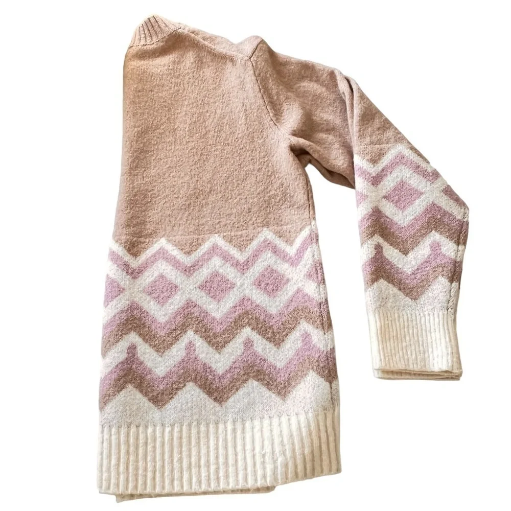J. CREW Geometric Fair Isle Crewneck Sweater Heather Khaki Ivory Women's Size S
